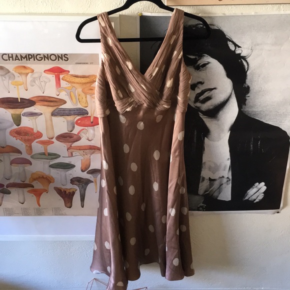 Anne Klein Dresses & Skirts - Anne Klein Silk Taupe Polka Dot Dress | 14